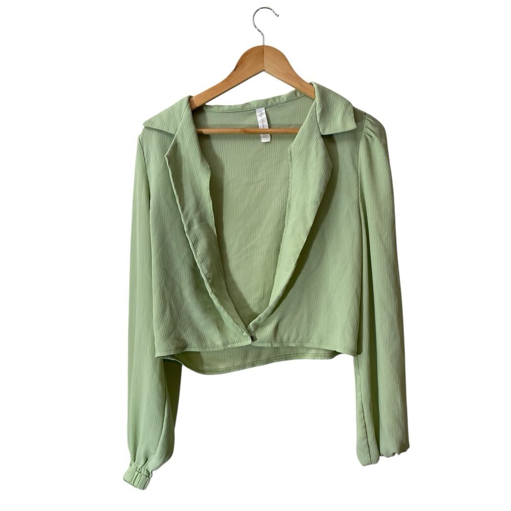 Playful Promises Long Sleeve Deep V-Neck Blouse‎ Women's 6 Fairy Green